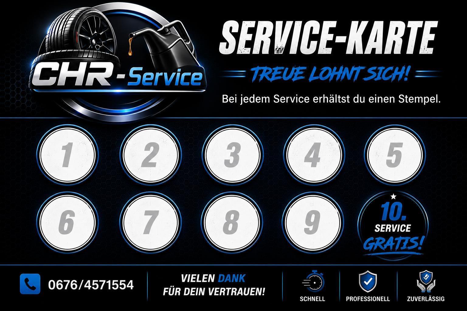 CHR-Service Service-Karte: 10 Services, der 10. gratis